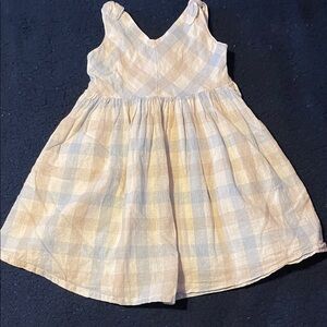 Hope & Henry Kids Plaid Dress in Soft Blue and Cream linen and organic blend
